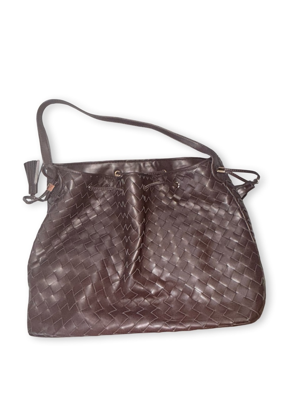 Ann Taylor Woven Leather Drawstring Hobo Bag - Picture 2 of 5